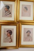 A set of four framed portrait prints of men with tatooed faces, 3½" x 5"