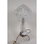 A vintage crystal table lamp with crystal mushroom shade, 14½" high