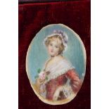 A C19th miniature painting of young lady, 2" x 1½"