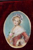 A C19th miniature painting of young lady, 2" x 1½"