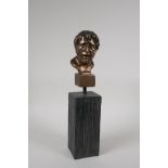A bronzed composition Greco Roman head bust, 13" high, impressed mark to side