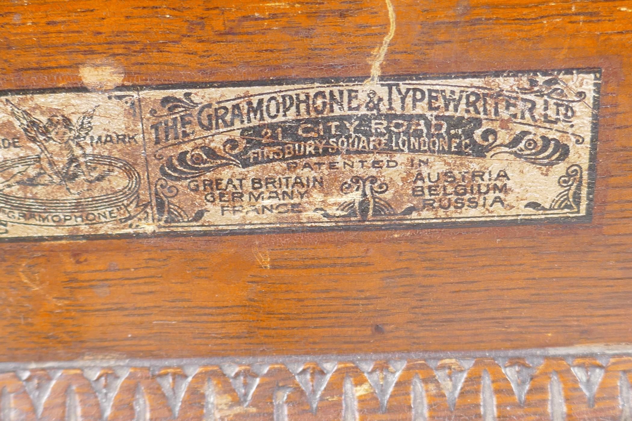 An antique horn gramaphone by The Gramaphone and Typewriter Company with angel trademark, part - Image 4 of 4