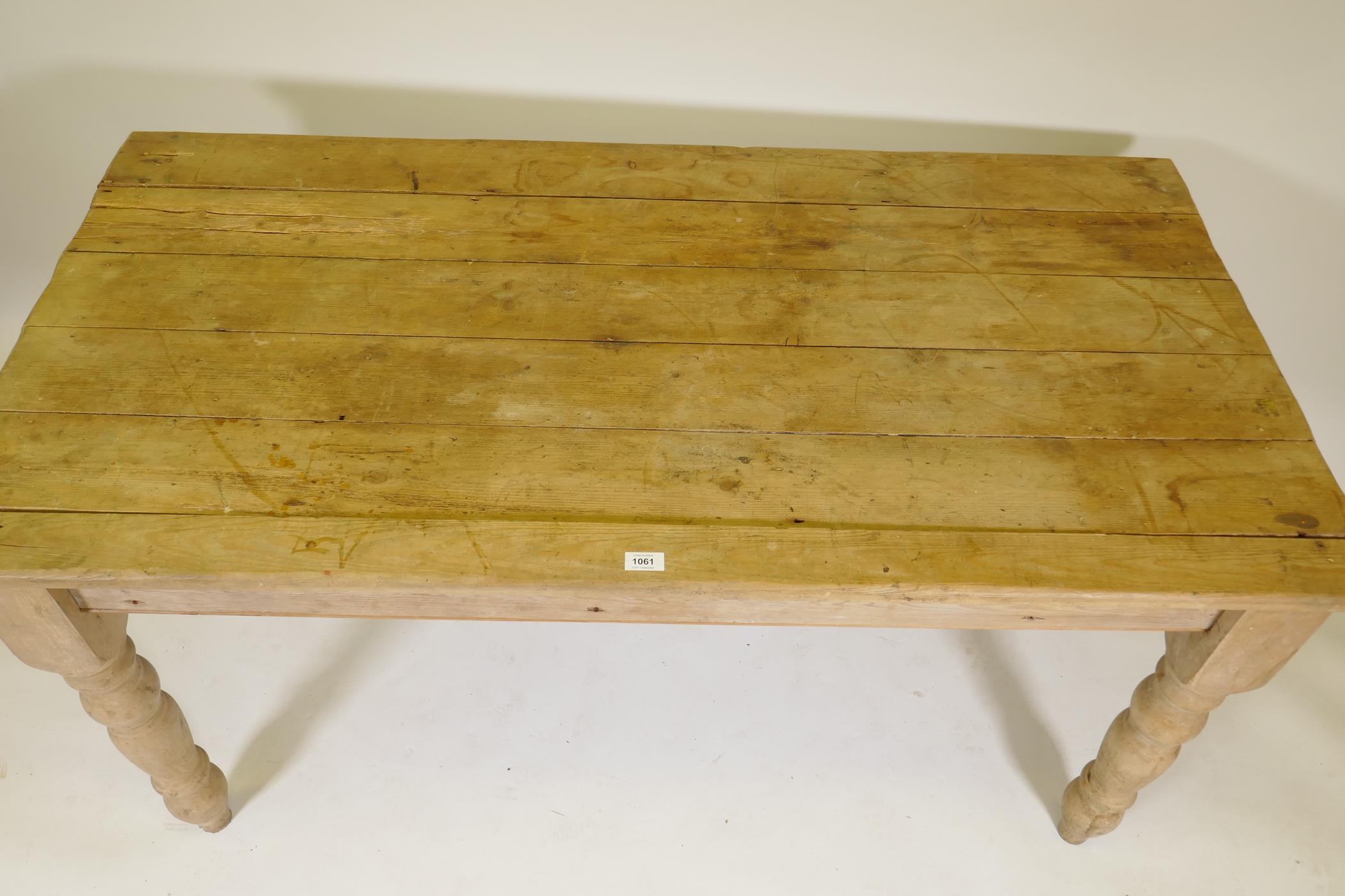 A pine scullery table with planked top, 58" x 30" x 30" - Image 3 of 3