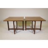A pair of mid century Danish hardwood occasional / coffee tables by Durup Mobler, manufacturer's