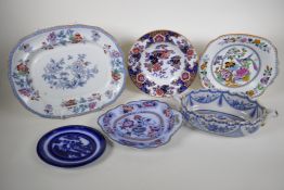 An Ashworths ironstone china meat platter 15" x 12", and other ironstone china items