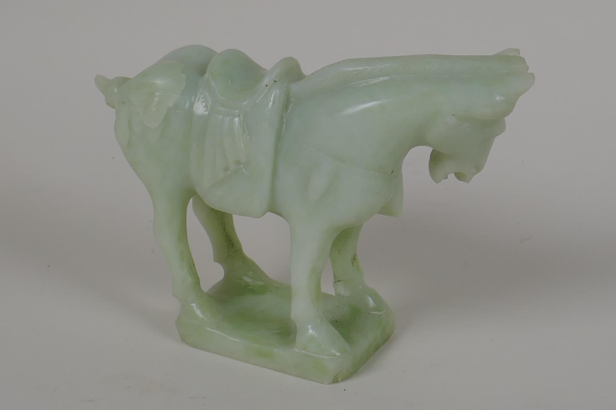A Chinese green hardstone Tang style model of a horse, 4" high - Image 2 of 3