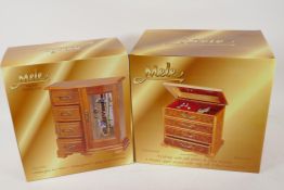Two new, boxed jewellery cabinets, the largest 10" x 8" x 11"