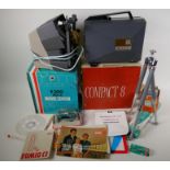 A Silma Compact 8 movie projector, a Hanimex movie editor, a Biloret camera tripod and other