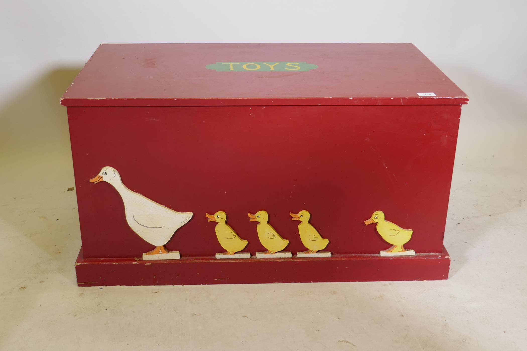 A painted child's toy chest with duckling decoration, 36" x 20½", 19" high - Image 2 of 4