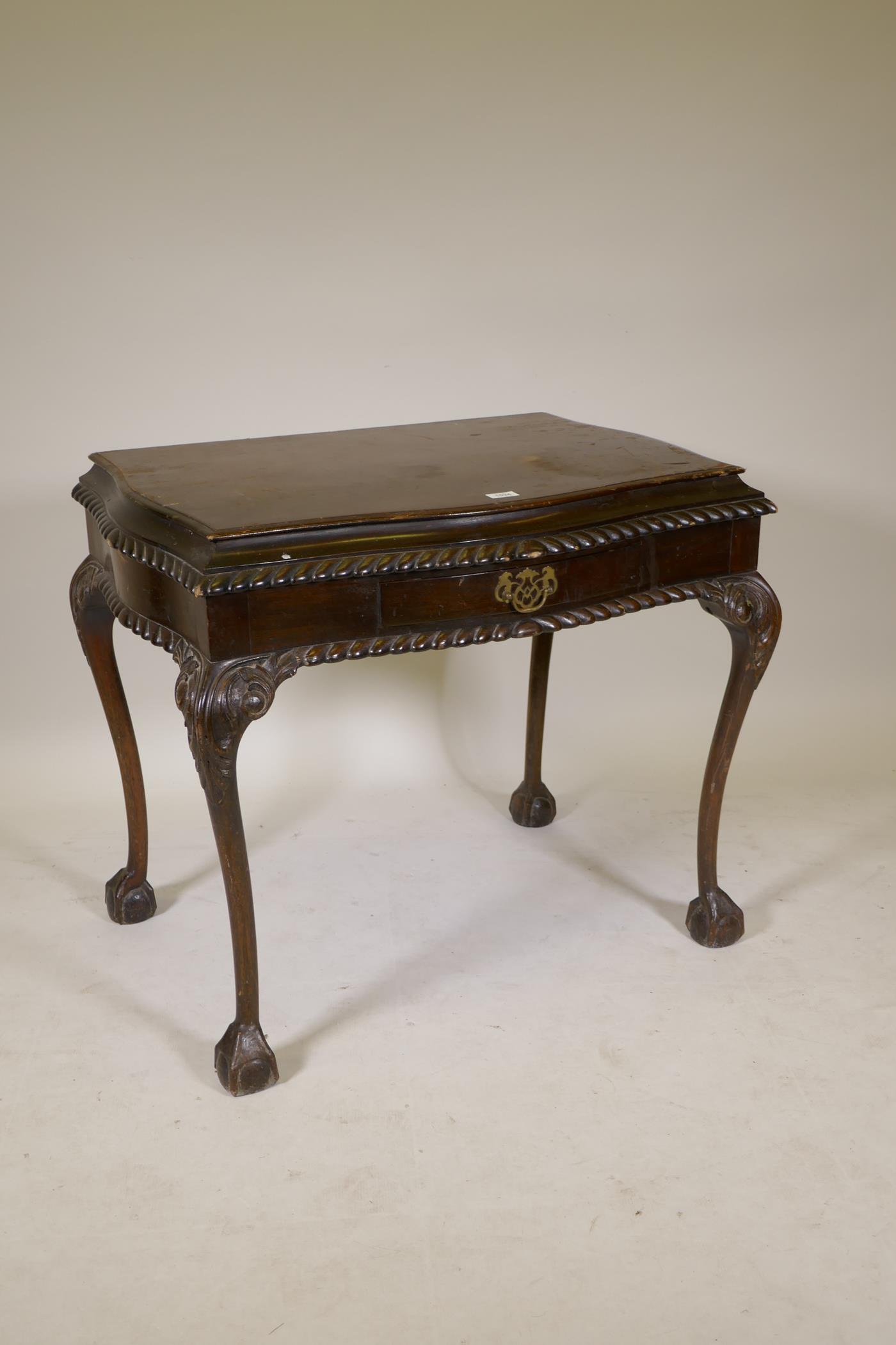 A mahogany silver/side table, with single drawer and serpentine shaped top with gadrooned edge, - Image 2 of 3