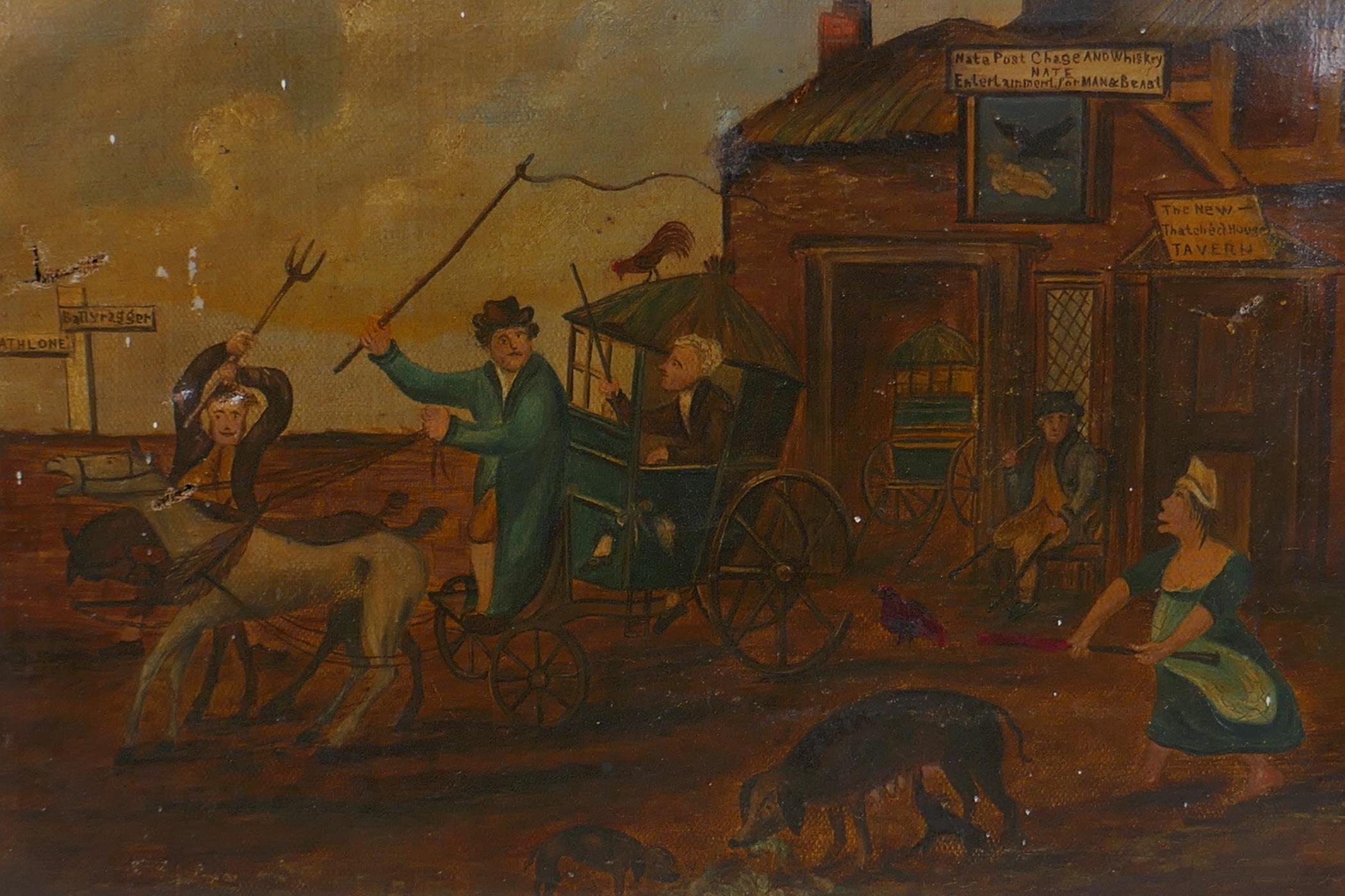 After James Gillray, Posting in Ireland, C19th oil on canvas, 16" x 12" - Image 2 of 7