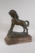 A cast bronze figure of a stallion, signed G. Mosarro?, 1963, 11½" long, 13½" high