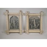 A pair of painted chip carved naive tramp art style picture frames, 11" x 13½" rebate