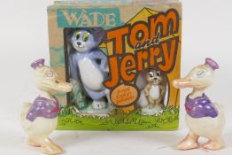 Two rare 1930s celluloid figures of Donald Duck and a boxed Tom and Jerry by Wade