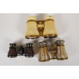 Three pairs of vintage opera glasses including mother of pearl