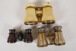 Three pairs of vintage opera glasses including mother of pearl