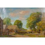 Robert Fowler, landscape with farmyard, signed oil on canvas, 16" x 22"