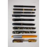 A collection of assorted fountain pens including two Mabie Todd Swan Pens, a Mabie Todd Swan Self