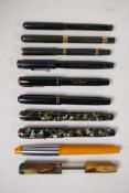 A collection of assorted fountain pens including two Mabie Todd Swan Pens, a Mabie Todd Swan Self
