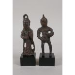 Two oriental archaic style bronze figures, 4" high