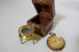 A brass map reading lens in a wood case, and a Jordan and Benet gilt open face pocket watch