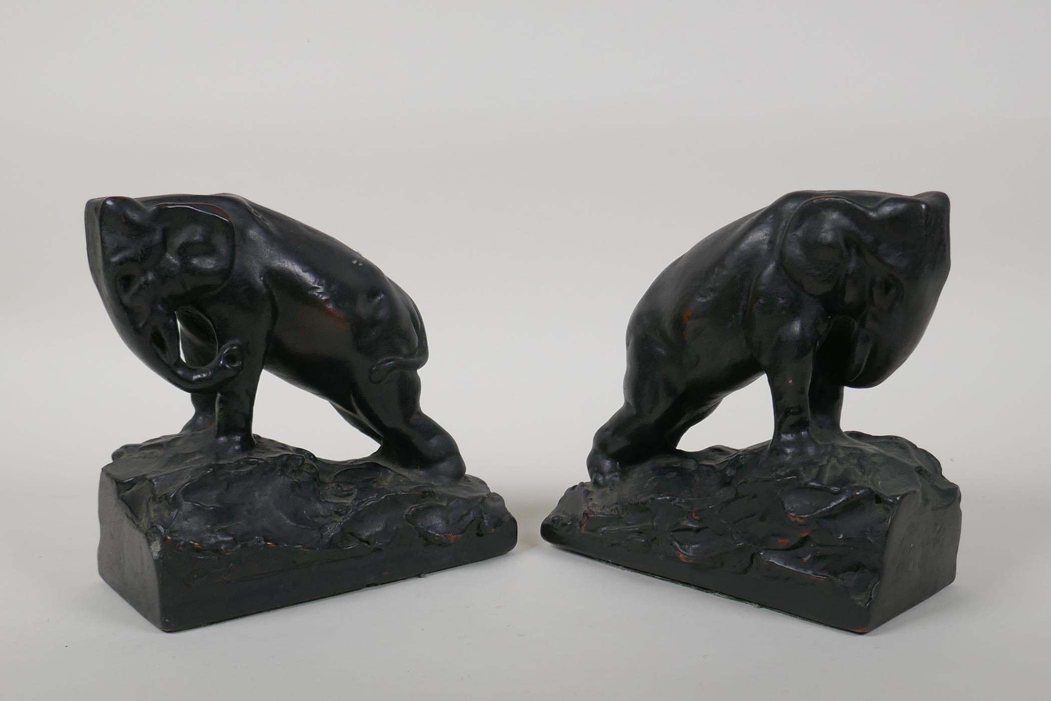 A pair of filled and bronzed copper elephant bookends, 6" long, 6" high - Image 3 of 3