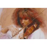 John Scarland, 1991, violinist, watercolour, 27" x 20"