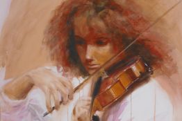 John Scarland, 1991, violinist, watercolour, 27" x 20"