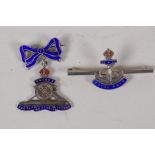 A silver and enamel 'Royal Navy' sweetheart brooch and a similar 'Royal Artillery' brooch