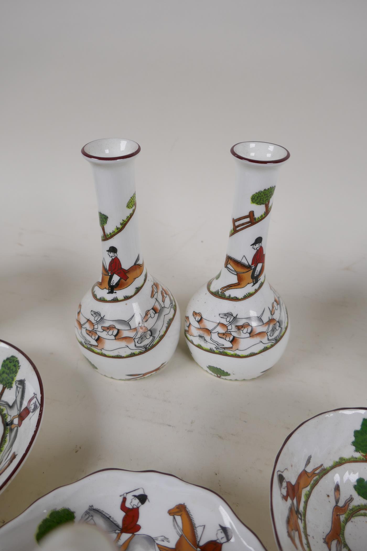 A quantity of Wedgwood Hunting Scenes pottery, spill vases etc, 6" high - Image 4 of 6