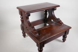 A Victorian mahogany set of bed steps, 16" high, 17" wide