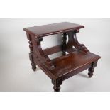 A Victorian mahogany set of bed steps, 16" high, 17" wide