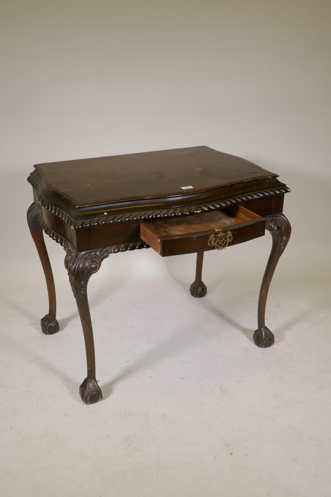 A mahogany silver/side table, with single drawer and serpentine shaped top with gadrooned edge, - Image 3 of 3