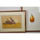 J.F. Seager, still life, tools on a bench top, signed, watercolour, 13" x 9", and a still life of an