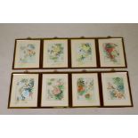 Wong Qui Sang, eight Chinese watercolour on silk paintings depicting various birds amongst
