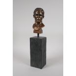 A bronzed composition Greco Roman head bust, possibly Caesar, 12½" high, impressed mark