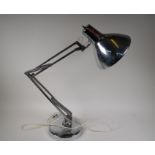 A vintage chrome plated Naska Loris angle poise desk lamp, 28" high