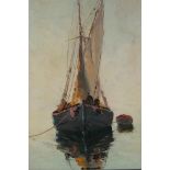 G. Grmack, a pair of continental sailing barges, circa 1950s, oils on board, 9½" x 14"