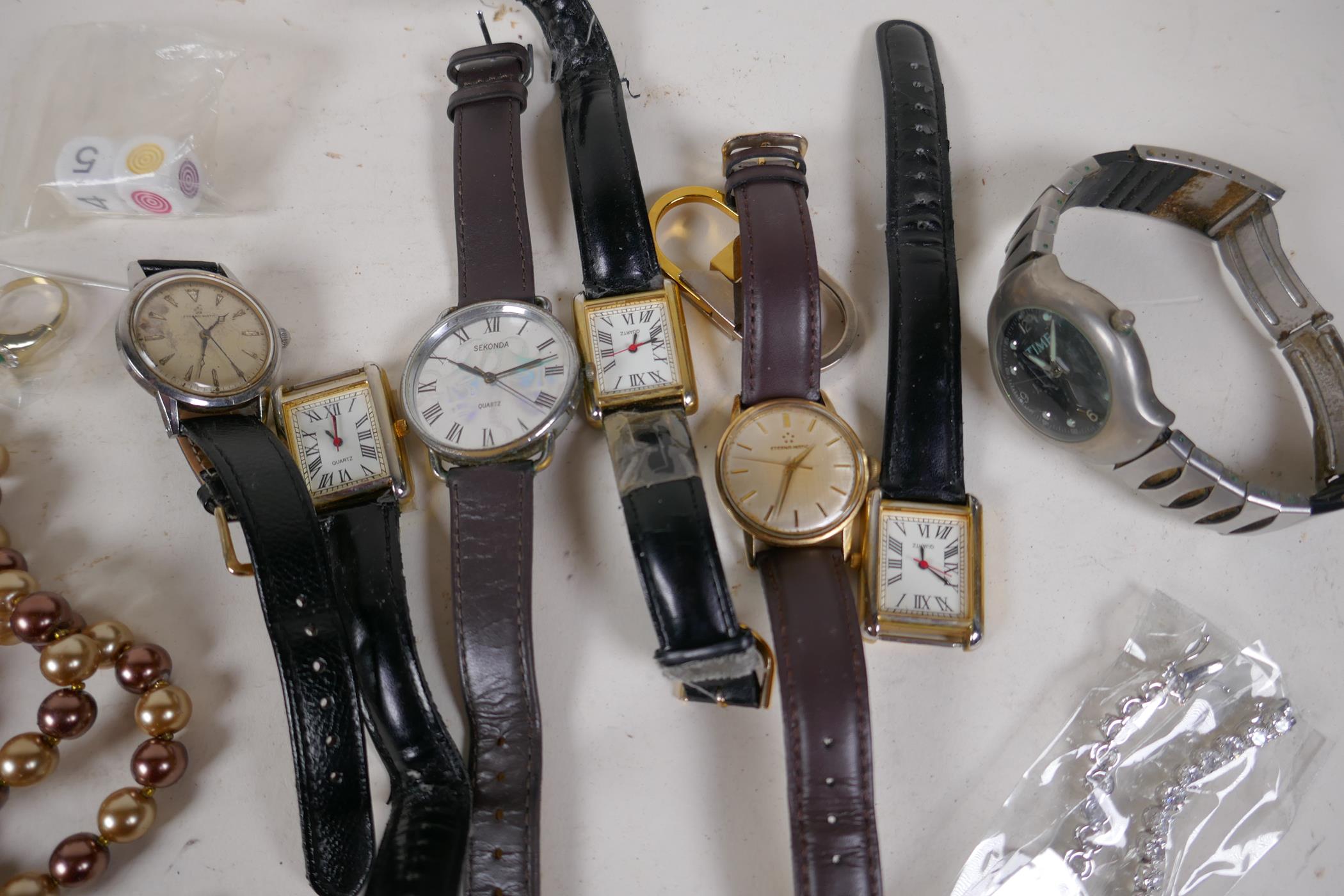A quantity of costume jewellery and wrist watches including Rotary, and pen knives, key rings etc - Image 2 of 7