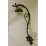 An antique painted court iron street lamp, 59" high