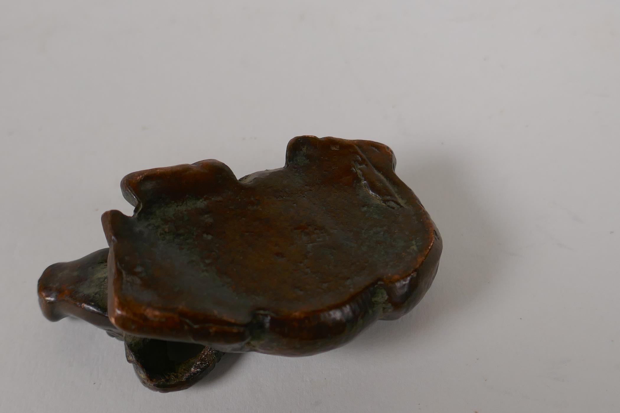 A Japanese style bronze okimono water buffalo, 2½" long - Image 3 of 3