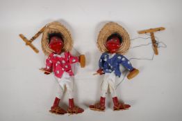 Two vintage mexican puppets, 15" long