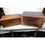 A C19th pine deed box bearing the date 1870-1, 21½" x 16" x 12", and a similar oak box