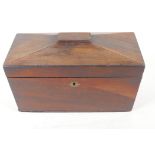 A rosewood sarcophagus shaped tea caddy, no interior, 12" x 6" x 7"