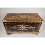 A small Moorish wooden trunk with mother of pearl inlaid decoration, 23" x 10½" x 12"