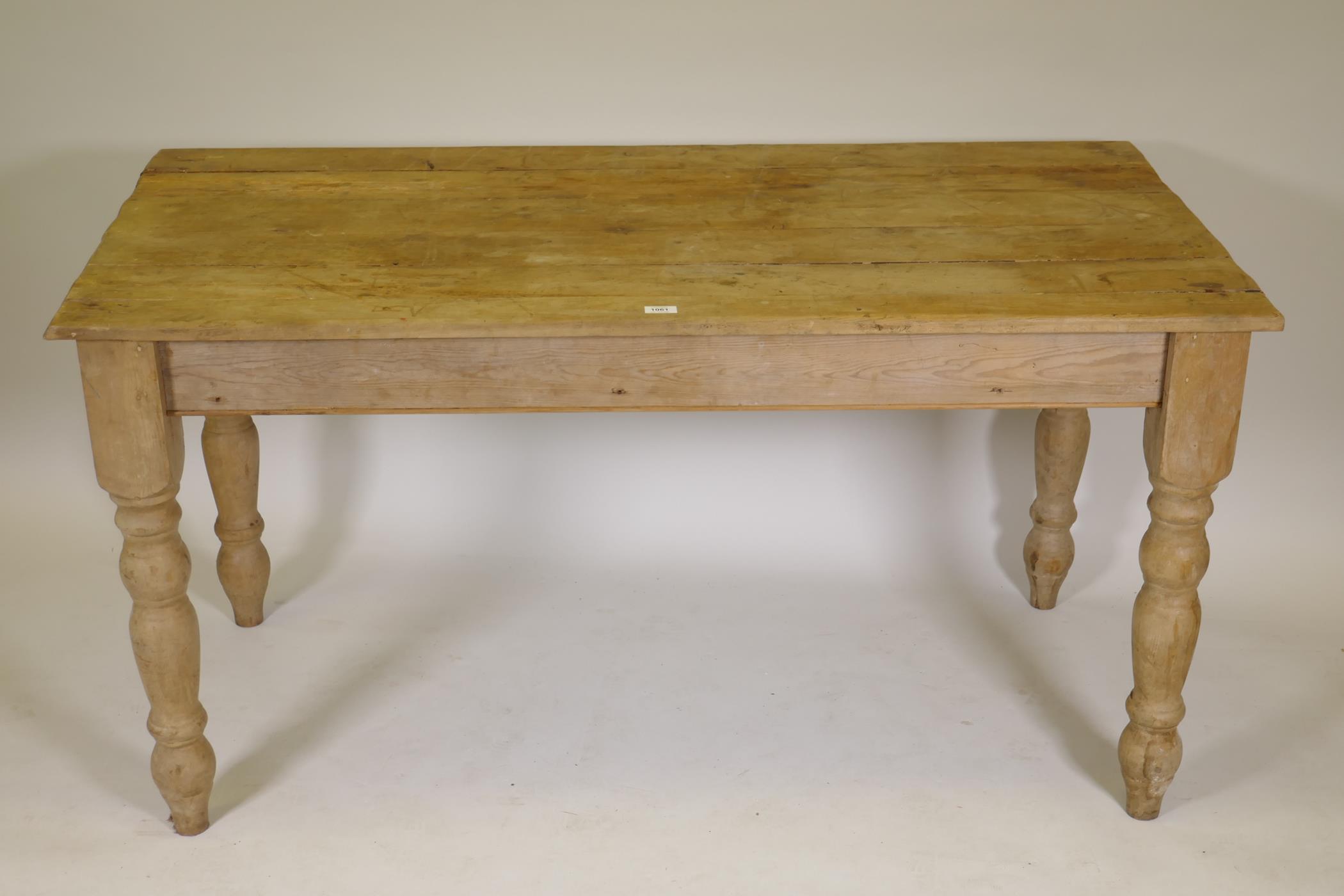 A pine scullery table with planked top, 58" x 30" x 30" - Image 2 of 3
