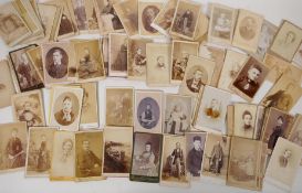 A quantity of Victorian portrait photographs and cartes des visites, approximately 90, 4" x 2½"