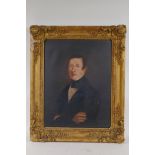 C19th English School, portrait of a gentleman, in a period gilt frame, oil on vellum, 14" x 11"