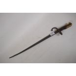 An antique French T-back Gras bayonet, No 22429, blade spine inscribed L. Deny, Paris 1881, AF blade