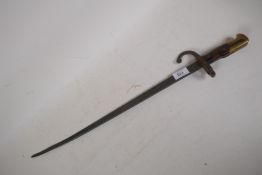 An antique French T-back Gras bayonet, No 22429, blade spine inscribed L. Deny, Paris 1881, AF blade